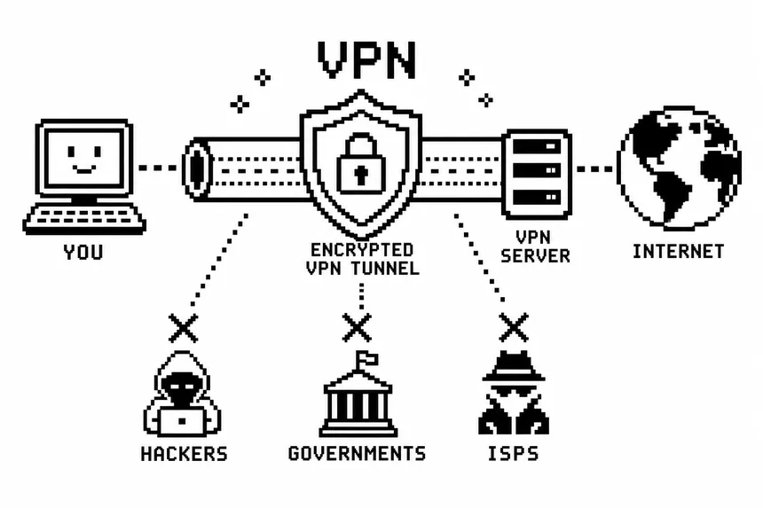 VPN tunnel privacy tor security comparison pixel art