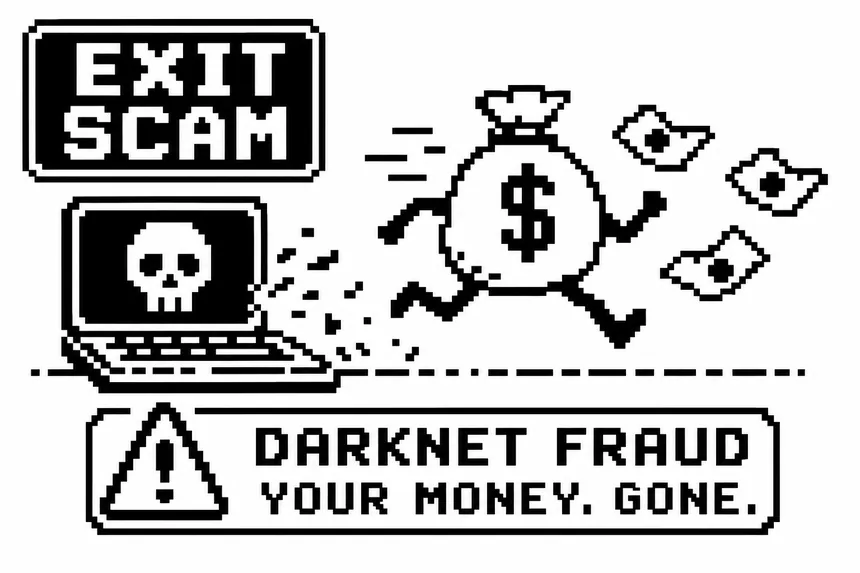 Exit scam darknet fraud warning pixel art