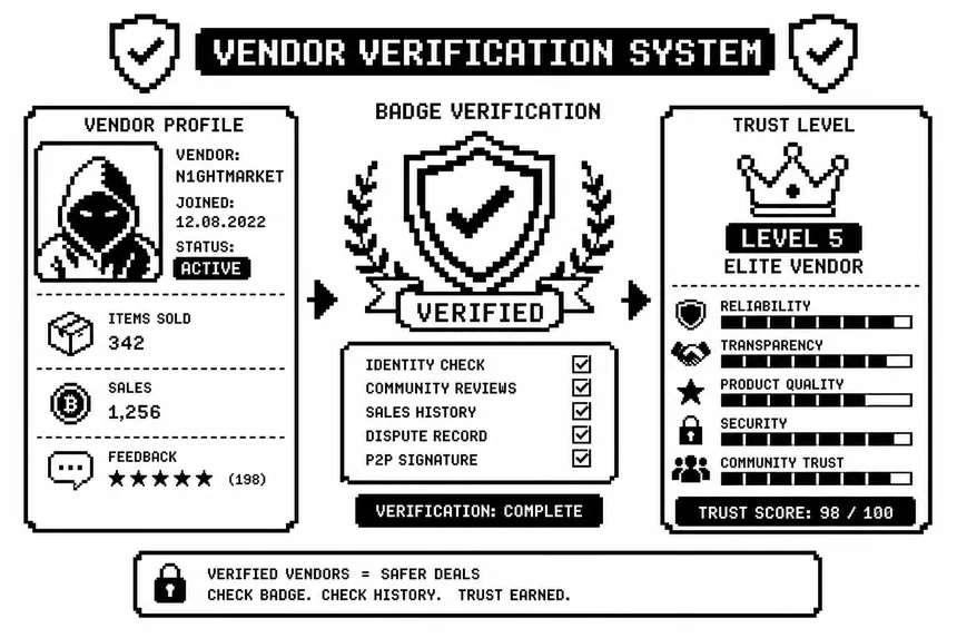Vendor verification system badge trust pixel art
